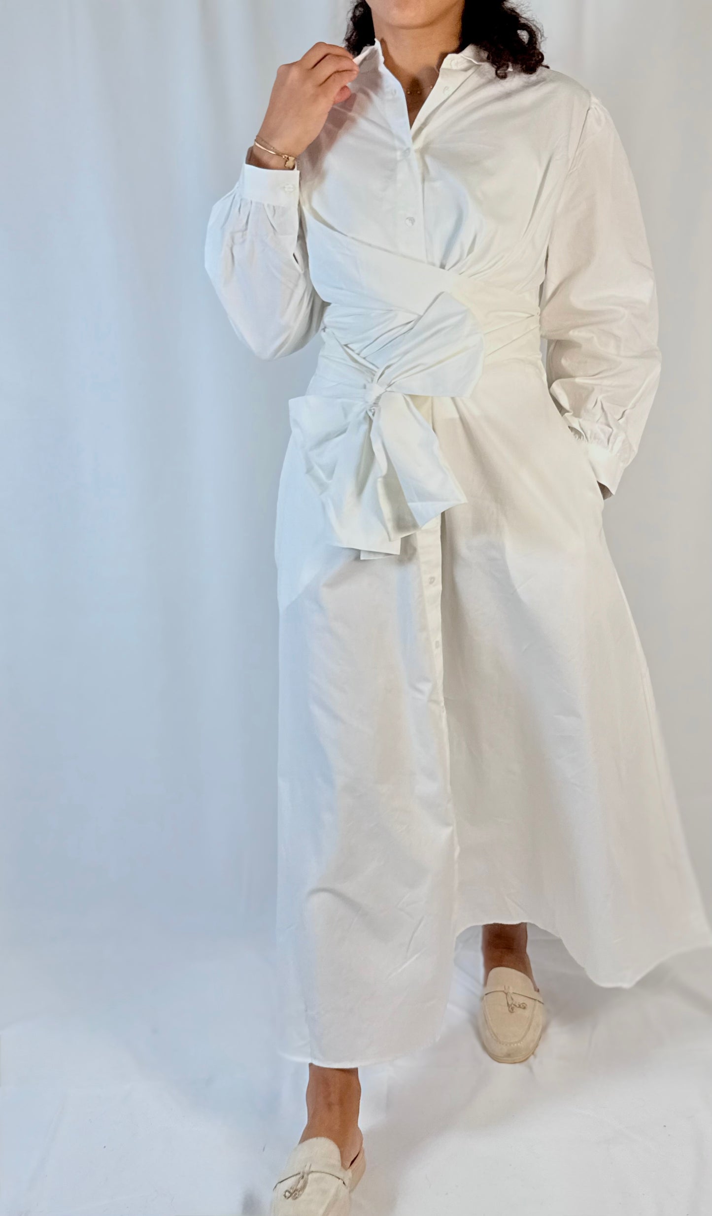 Robe chemise à noeud - Blanc