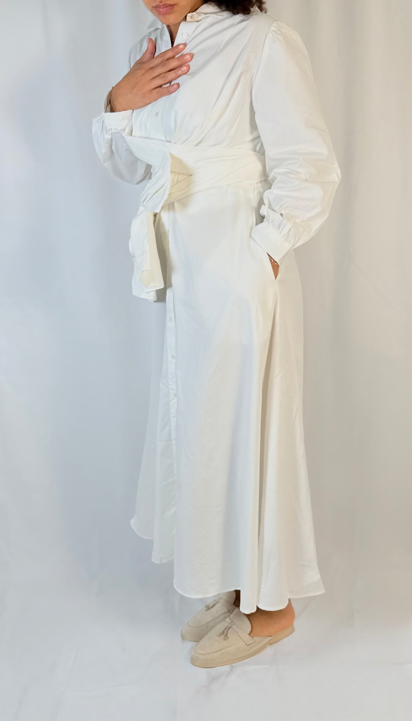 Robe chemise à noeud - Blanc