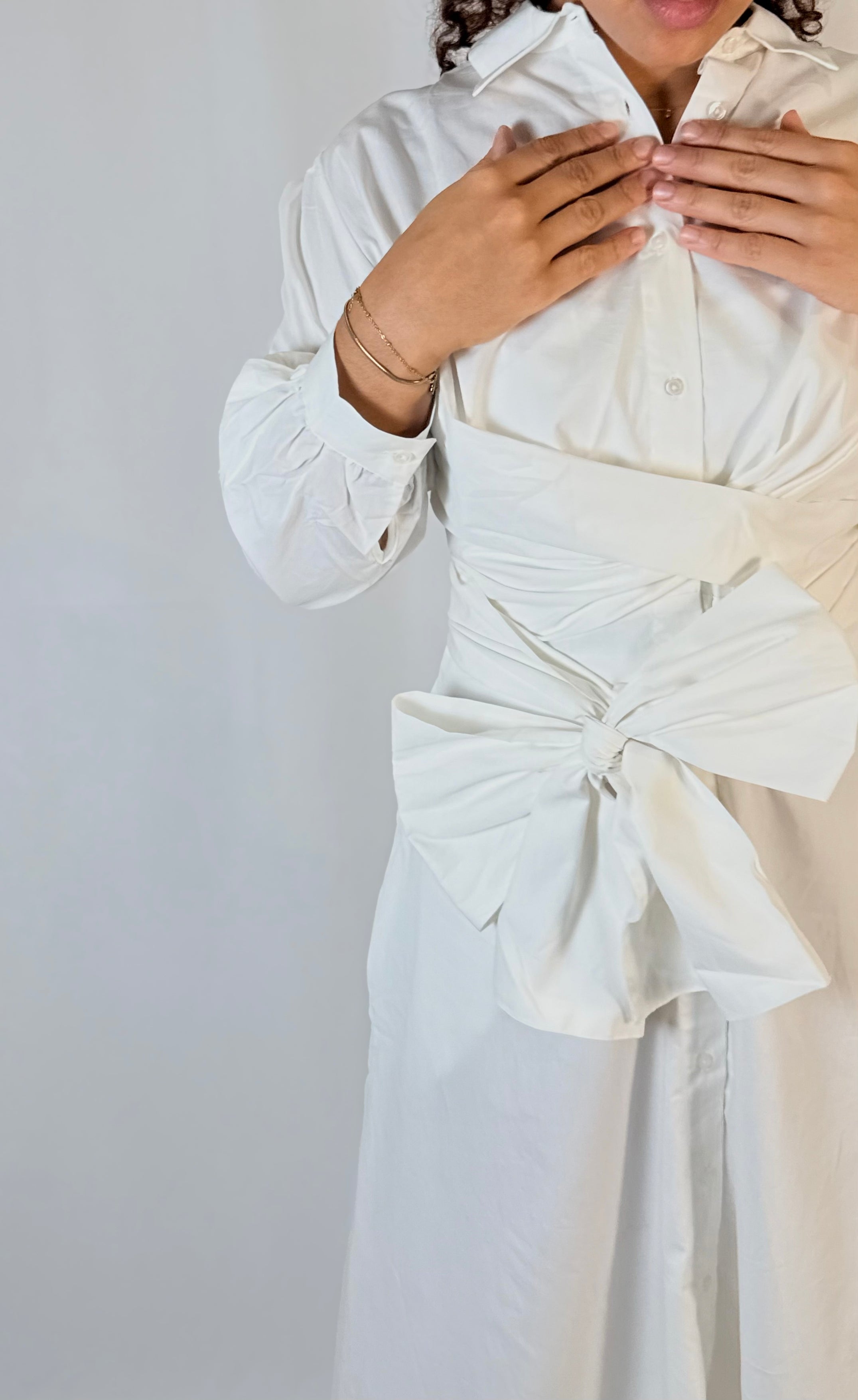 Robe chemise à noeud - Blanc