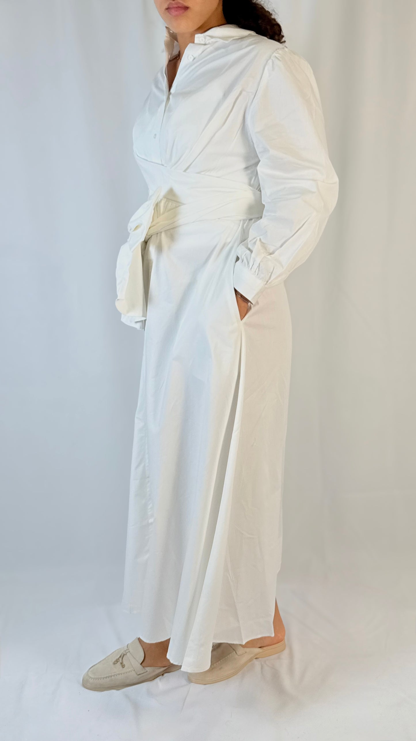 Robe chemise à noeud - Blanc
