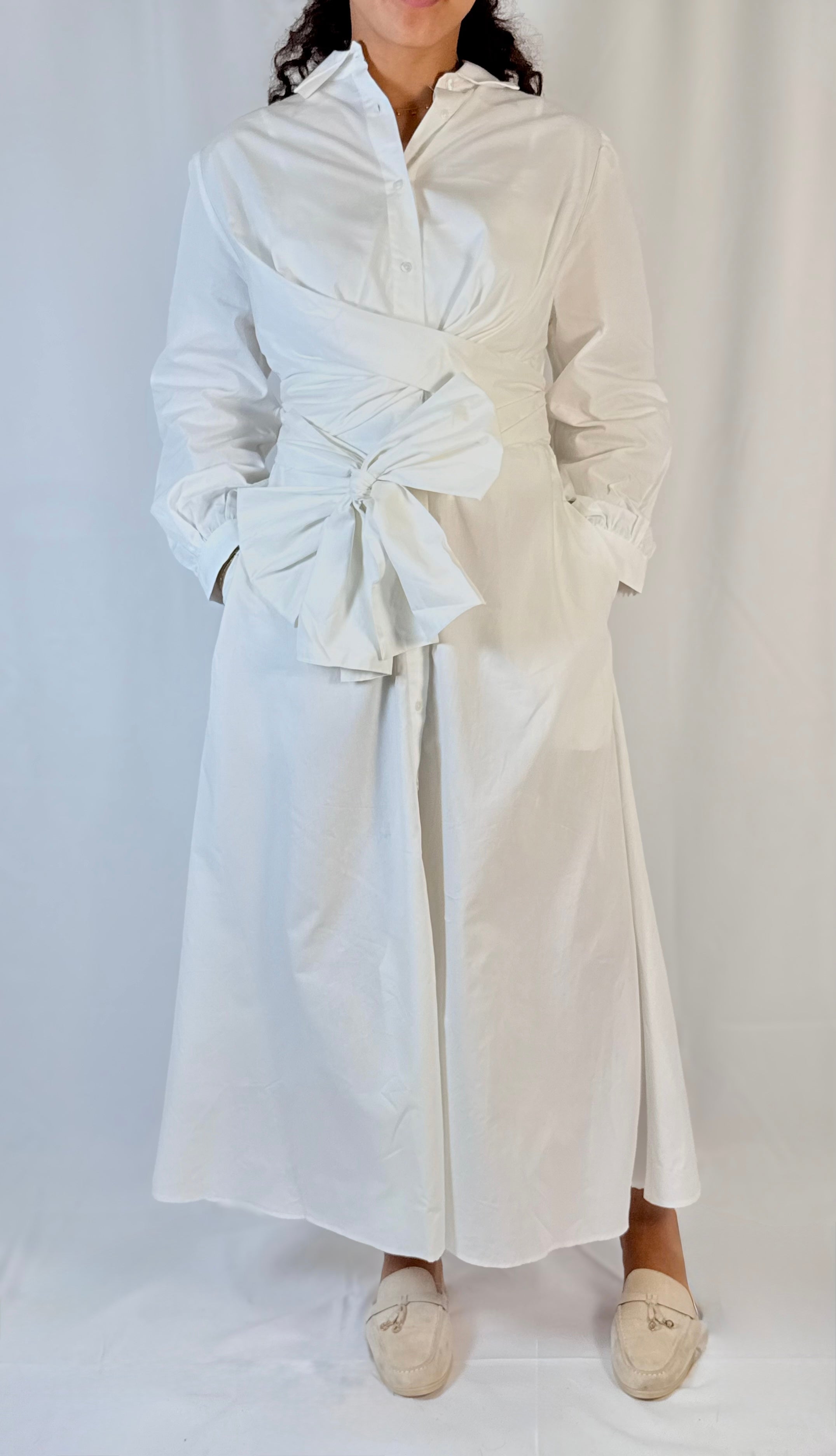 Robe chemise à noeud - Blanc