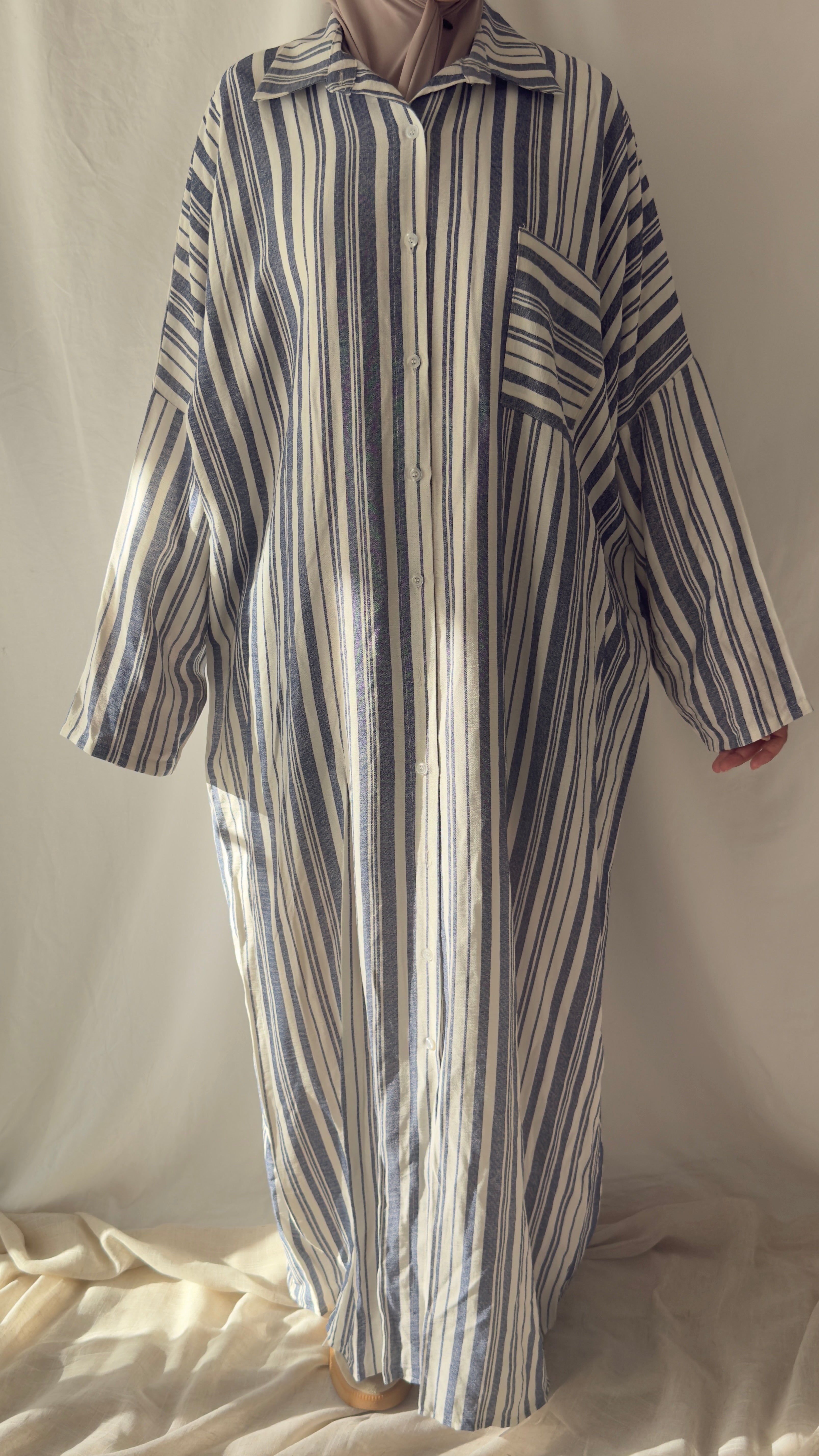 Robe chemise à rayures - Bleu marine