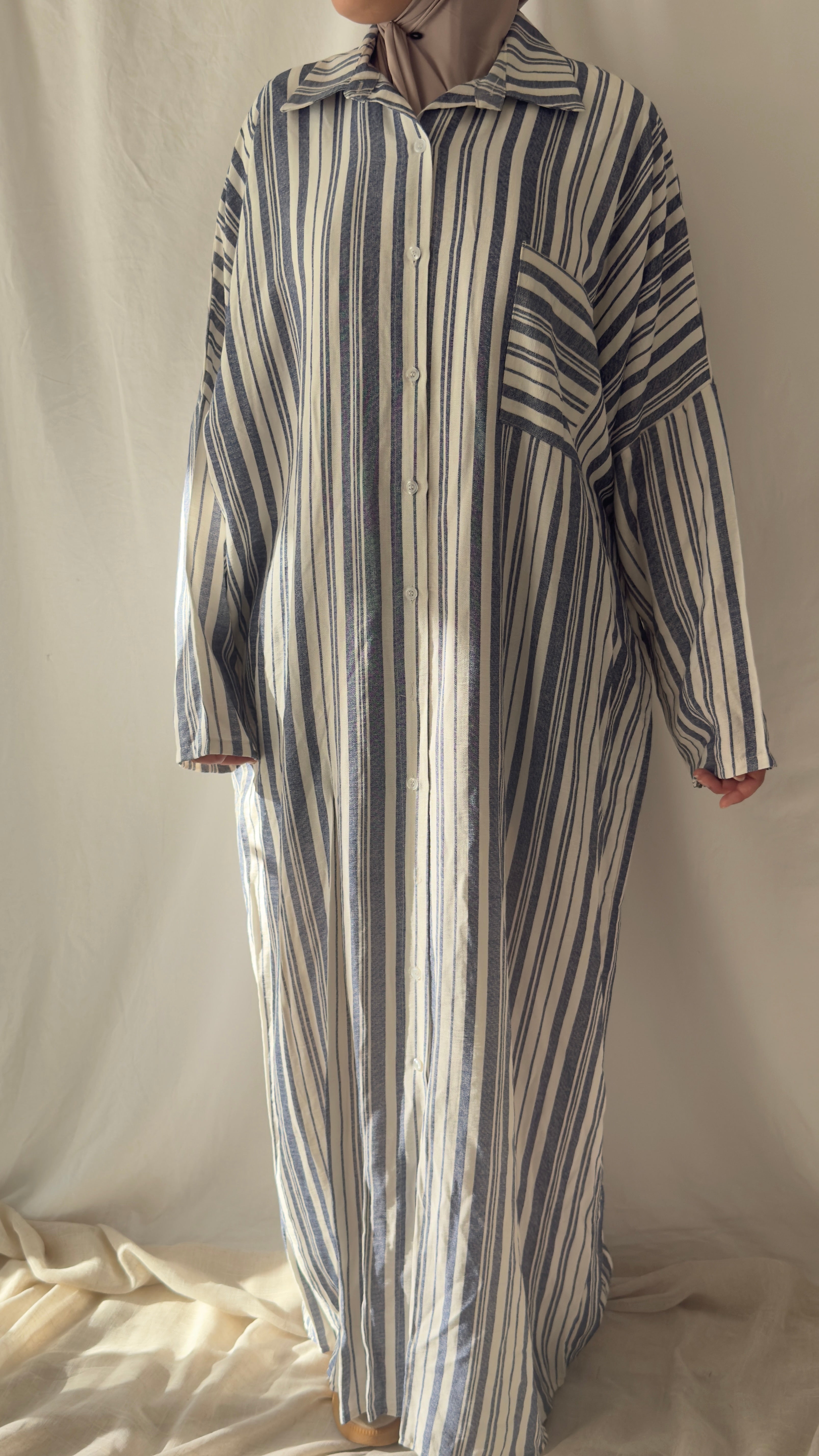 Robe chemise à rayures - Bleu marine